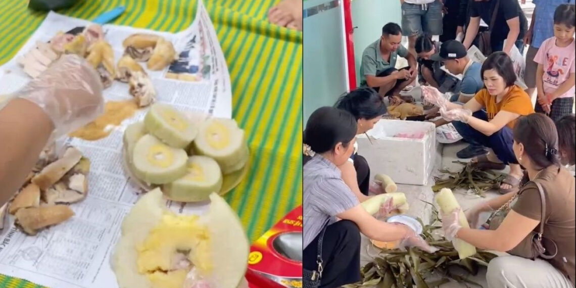 gia dinh 39 nguoi o bac ninh dem banh chung ga luoc 20kg hoa qua di du lich 2554.jpg