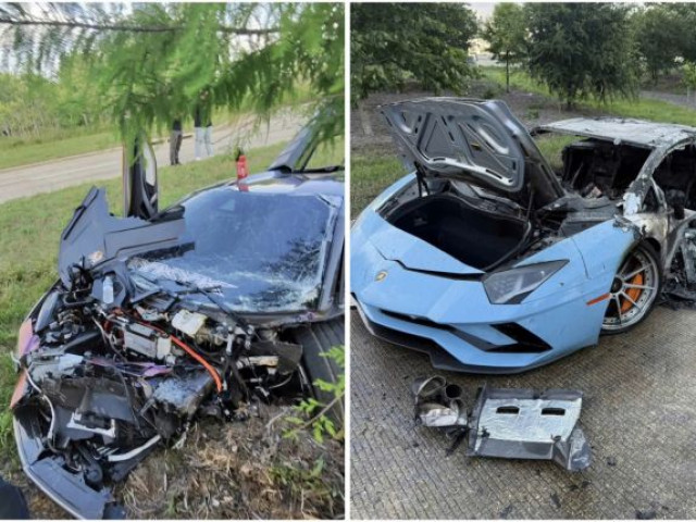 Lamborghini Aventador S cháy trơ khung, Revuelto "toác đầu" sau va chạm trên giao lộ xehay lambo tai nan 210526 6.jpg